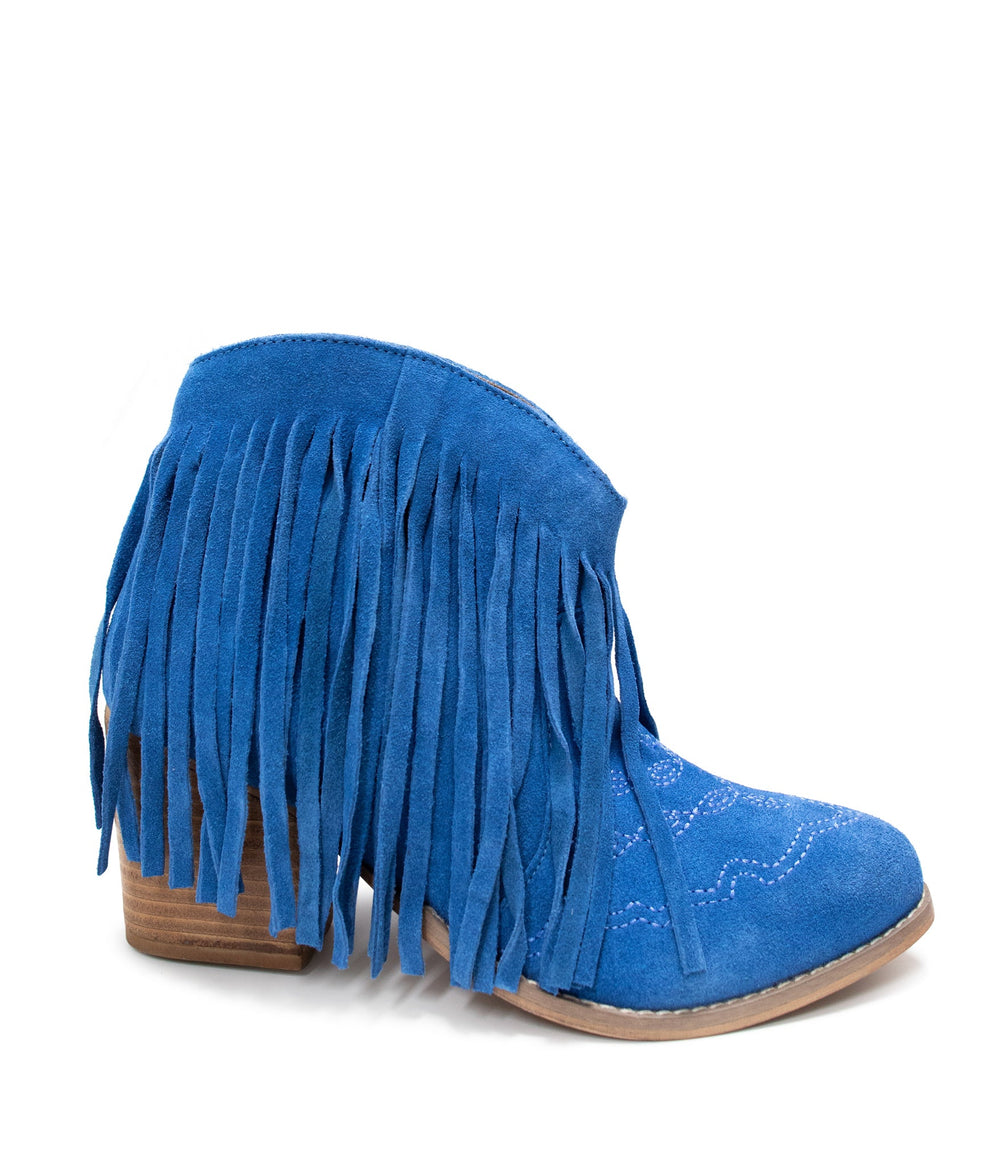 Amos Fringe Ankle Bootie in Tan Suede
