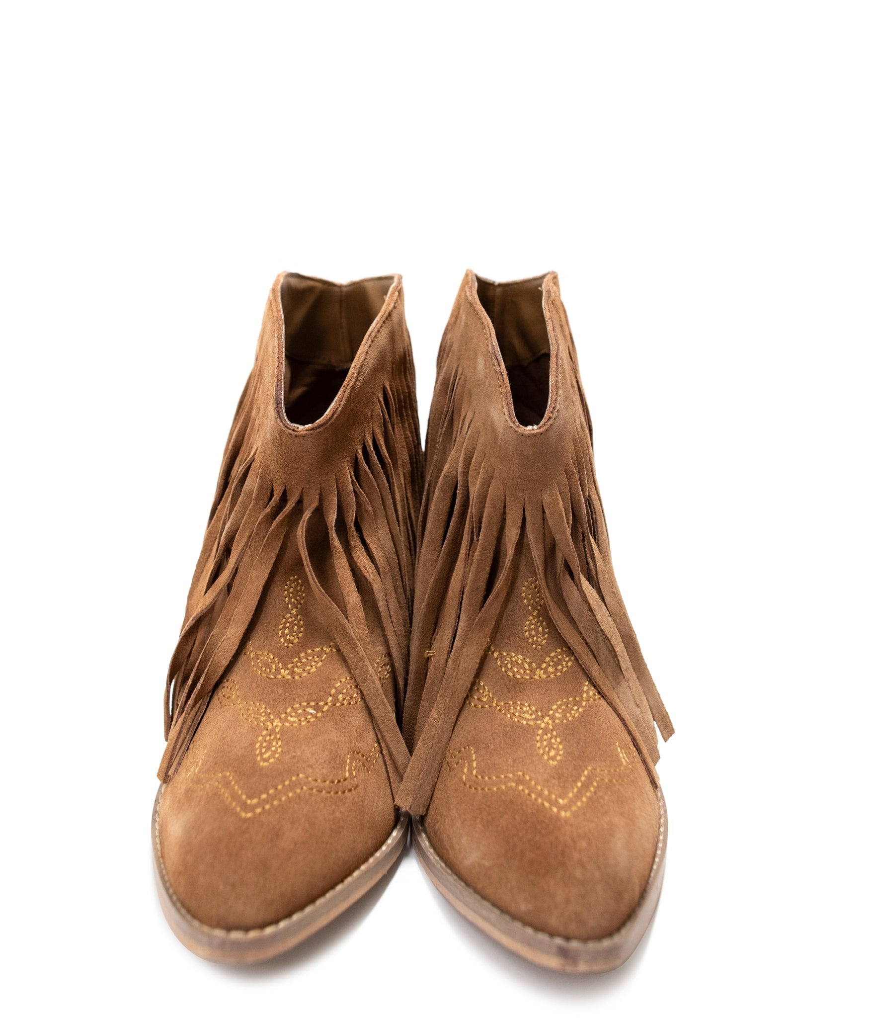Amos Fringe Ankle Bootie in Tan Suede