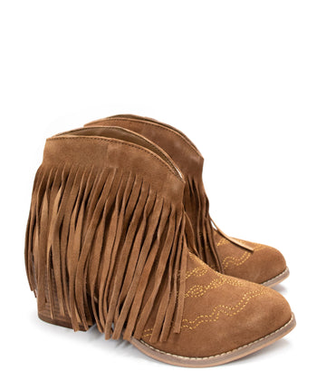 Naughty Monkey Amos Fringe Ankle Bootie in Black Suede