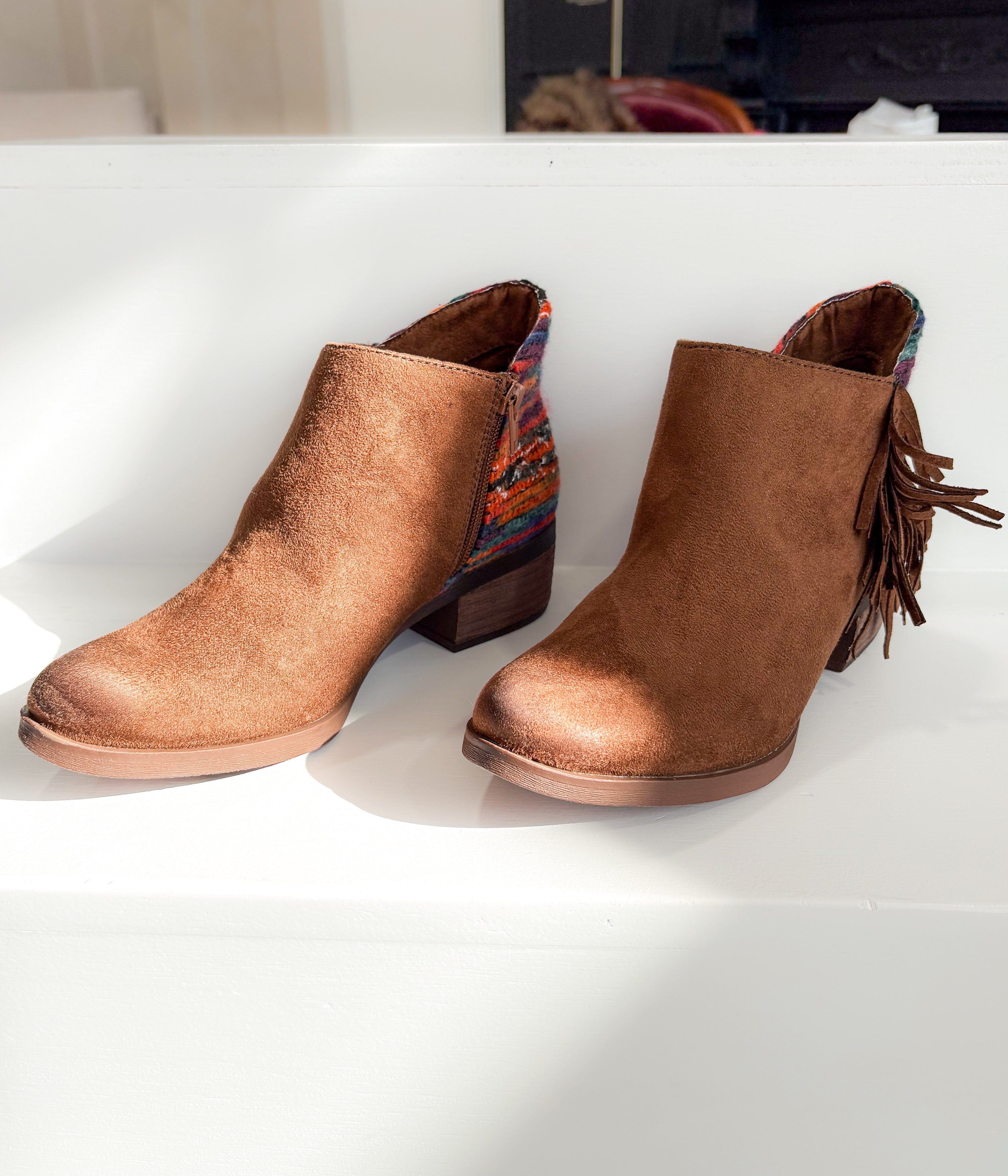 Etty Fringe Ankle Boot in Tan
