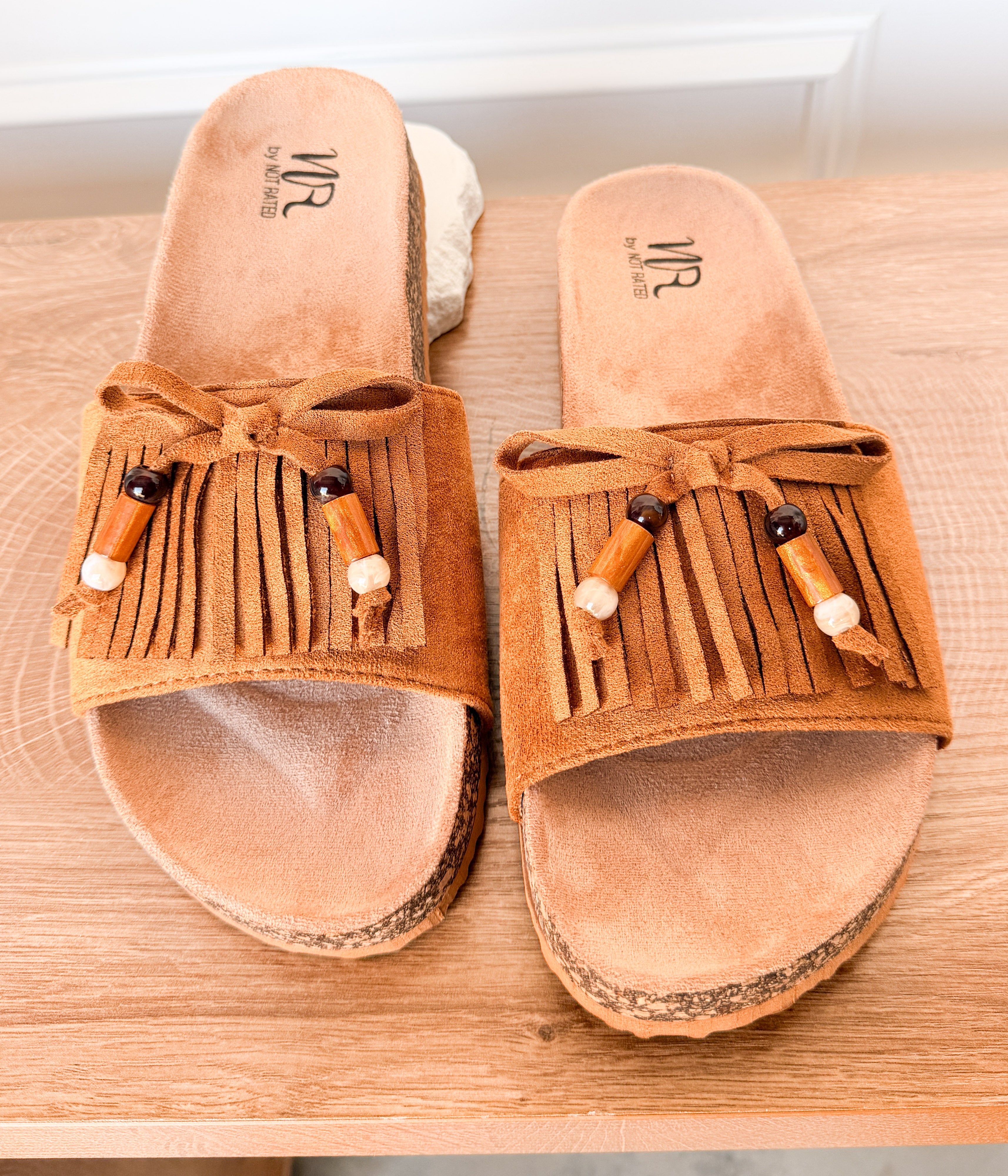 Lilliam Fringe Beaded Sandals in Tan