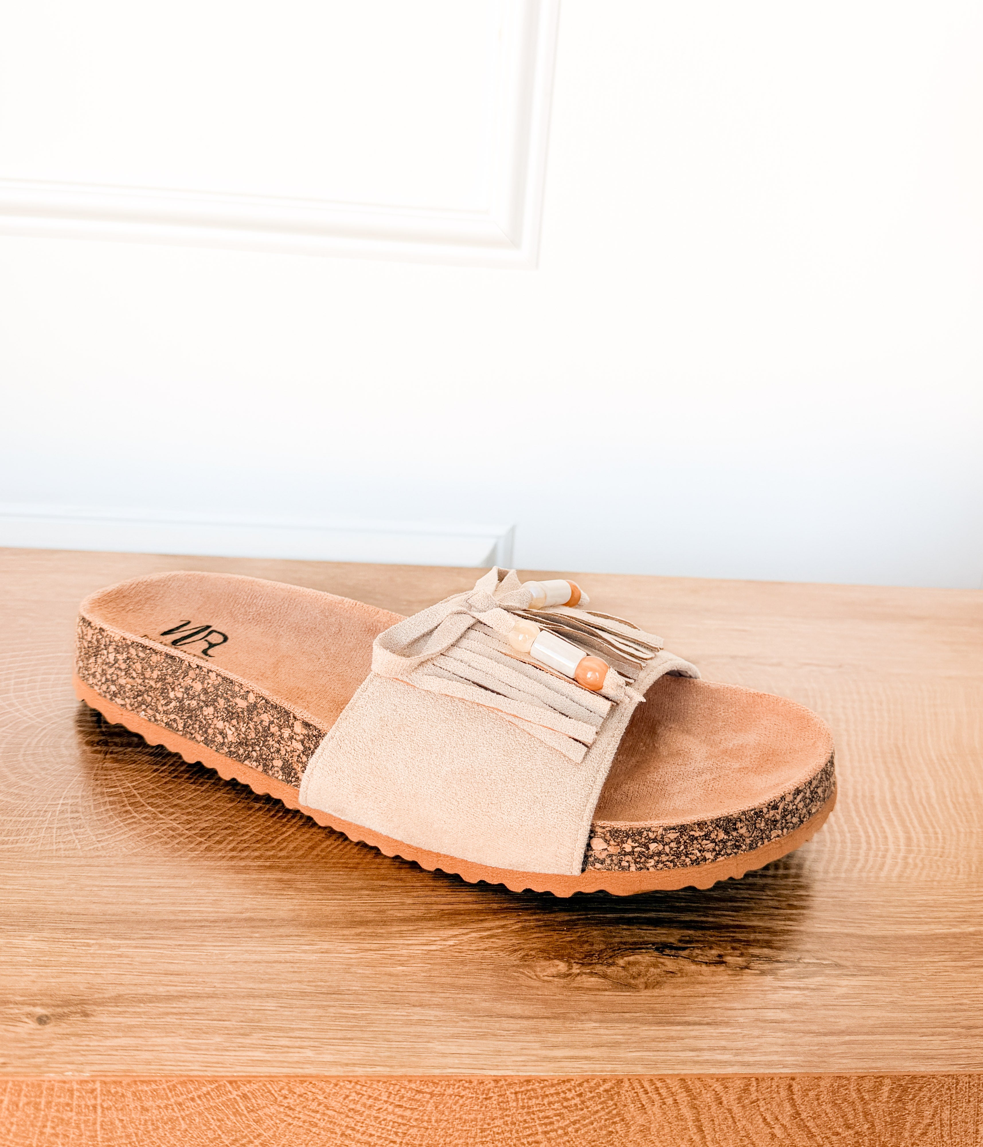 Lilliam Fringe Beaded Sandals in Beige
