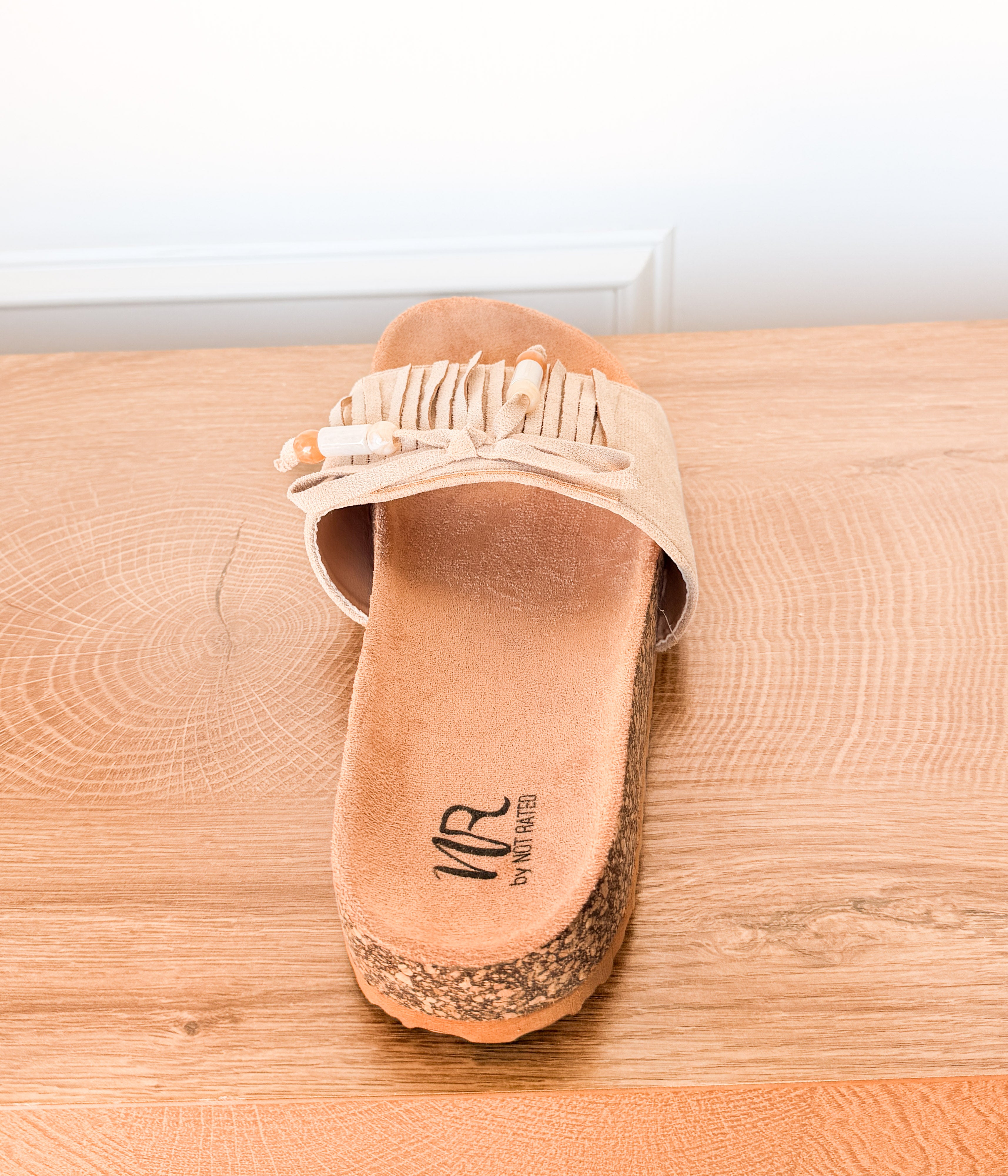 Lilliam Fringe Beaded Sandals in Beige