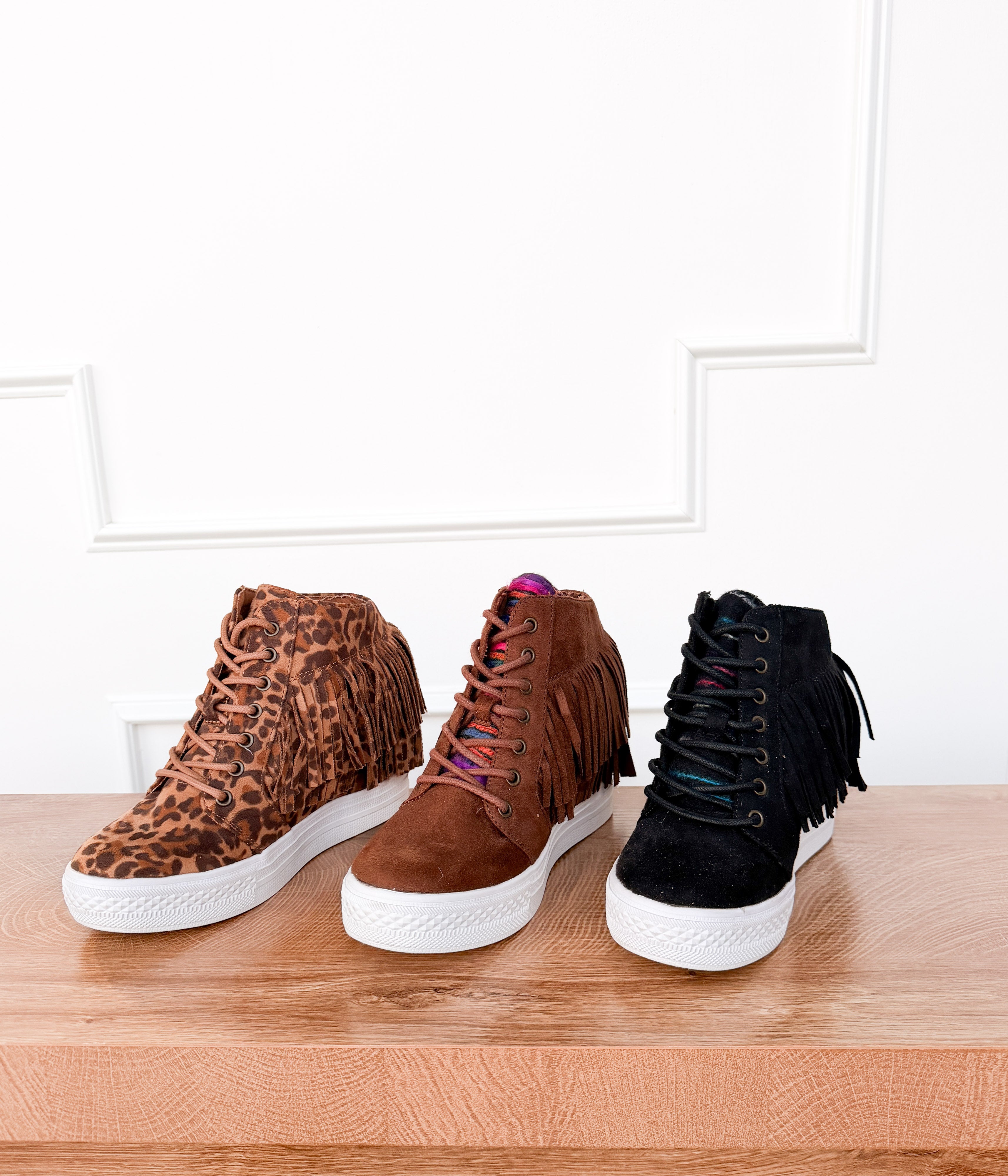 Nick Fringe Sneaker Wedge in Leopard