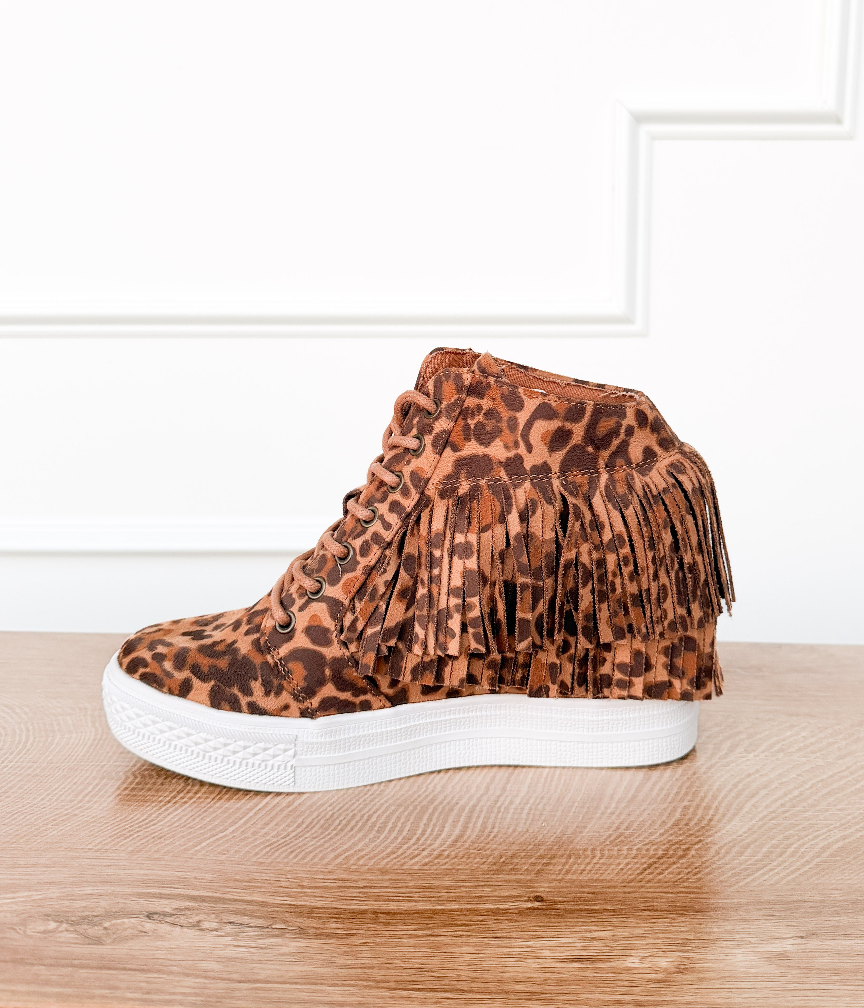 Nick Fringe Sneaker Wedge in Leopard