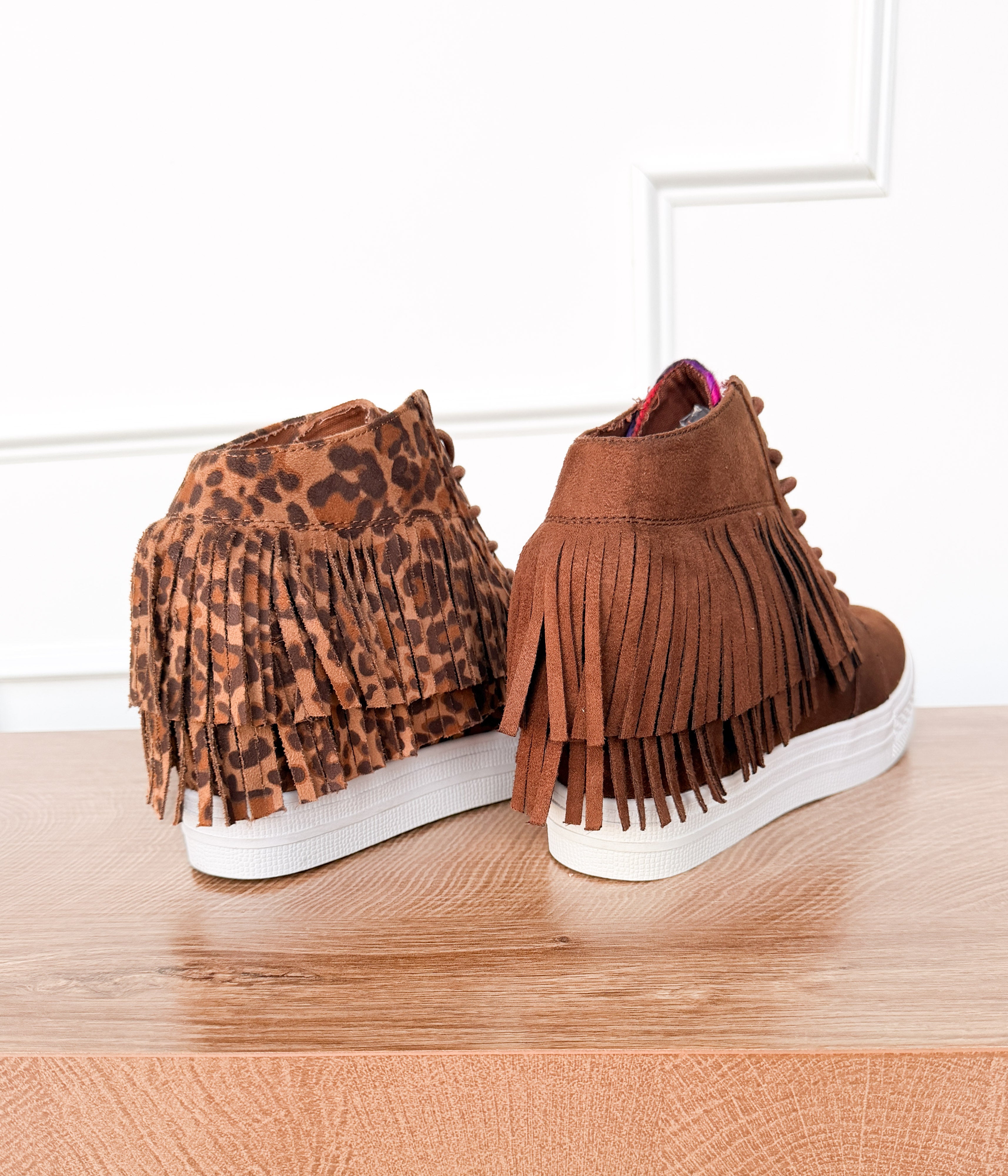 Nick Fringe Sneaker Wedge in Leopard