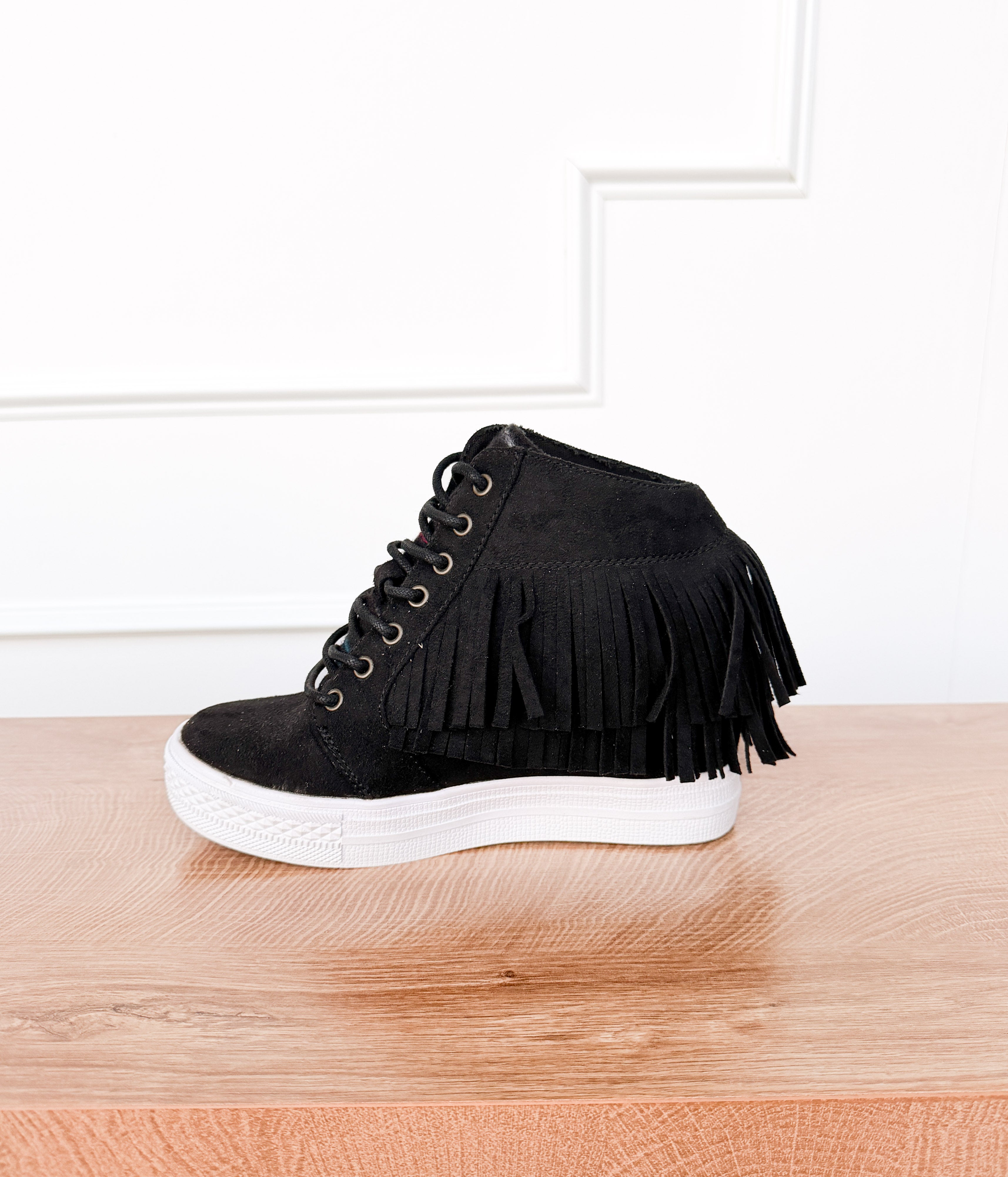 Nick Fringe Sneaker Wedge in Black