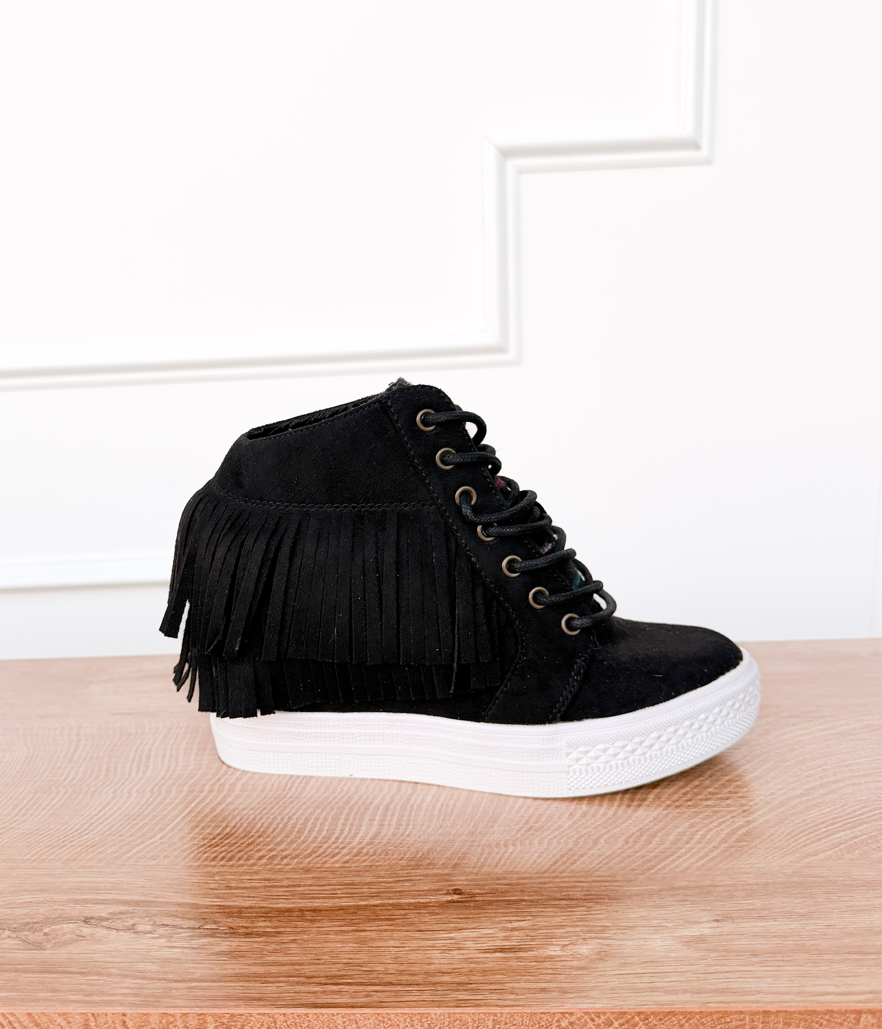Nick Fringe Sneaker Wedge in Black