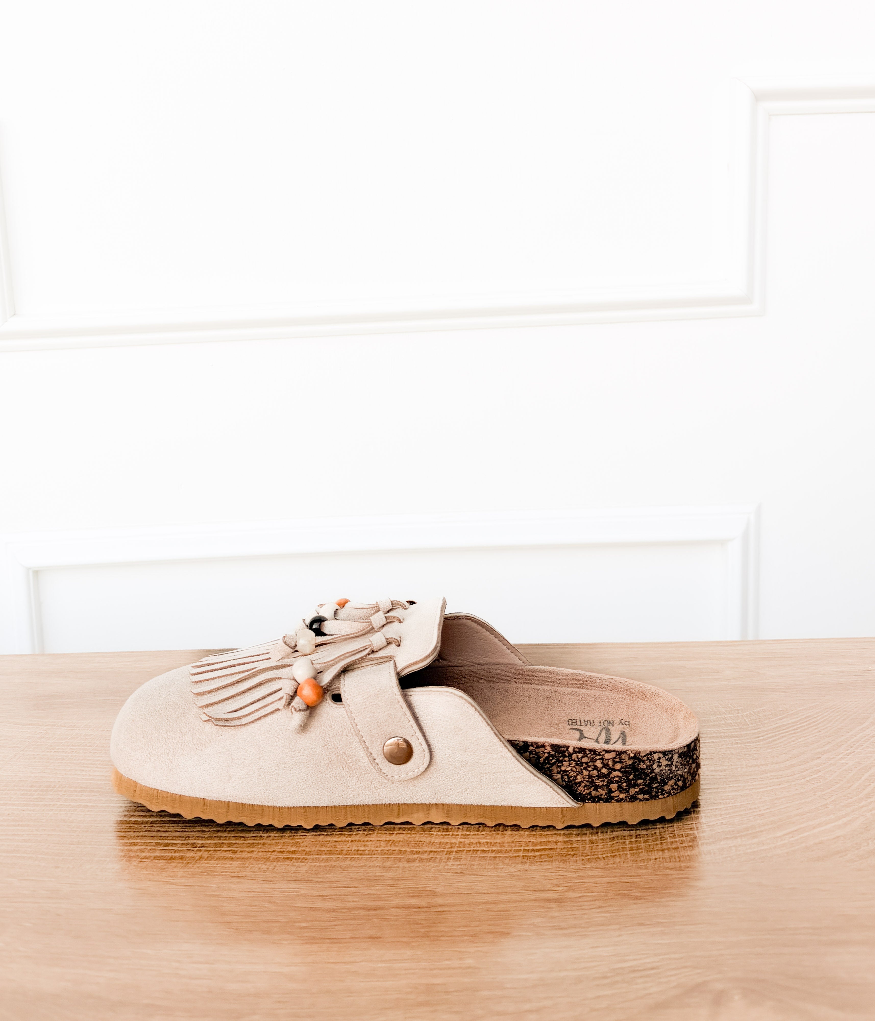 Sadie Western Fringe Beaded Flat Mules in Cream